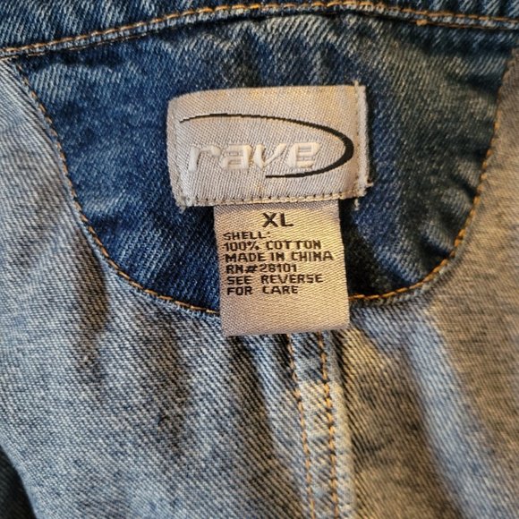 RAVE Jean Jacket Cropped Distressed Embroidered Zipped Pockets Button Fr… - Picture 6 of 7